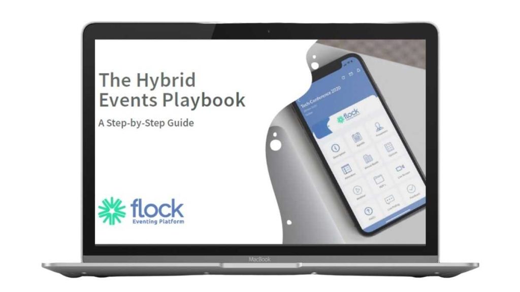 mock-up of a Flock eBook titled The Hybrid Events Playbook