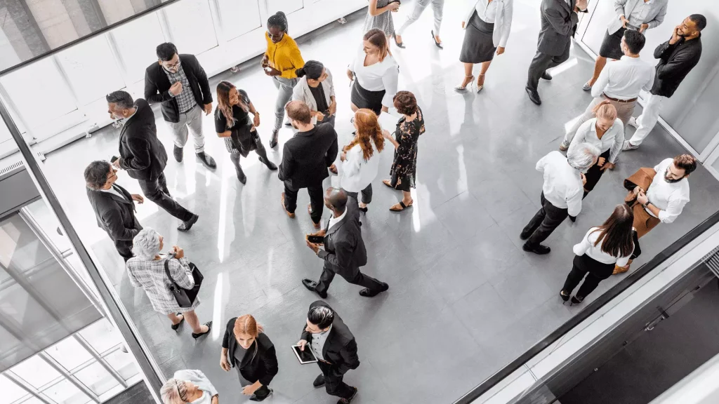 professionals standing and networking
